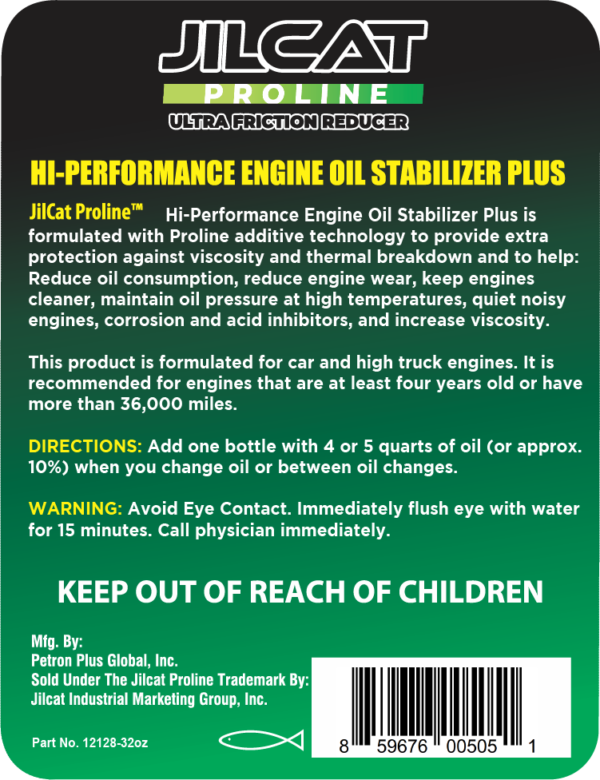 Hi-performance engine oil stabilizer plus label