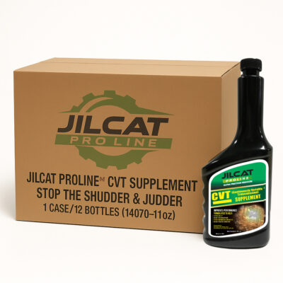 JilCat Proline CVT Supplement bottle and case packaging — automotive transmission additive designed to stop CVT shudder and extend transmission life