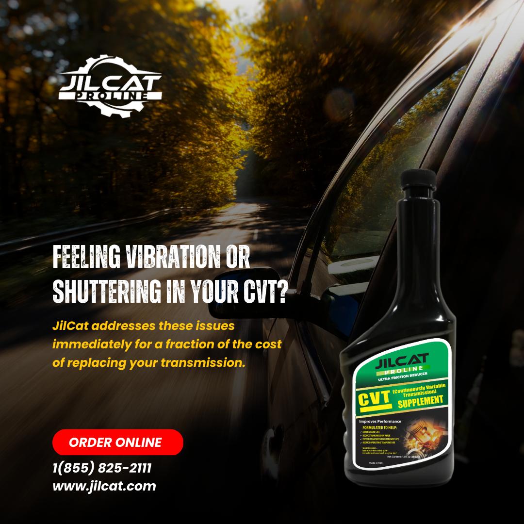 JilCat Proline CVT Supplement bottle and case packaging — automotive transmission additive designed to stop CVT shudder and extend transmission life