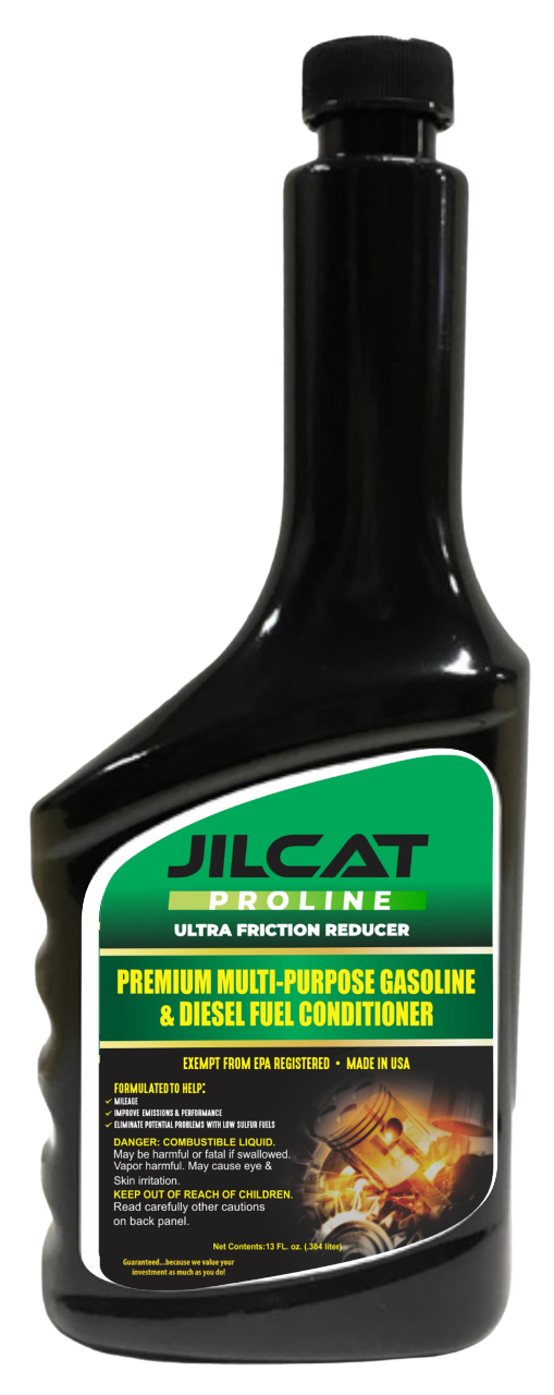 JilCat Proline The Engine Conditioner bottle and case packaging — advanced aerospace-based lubricant and sludge remover designed to restore oil pressure, reduce friction, and improve engine performance for Dodge HEMI, Ford, Chevrolet, and other gasoline engines.