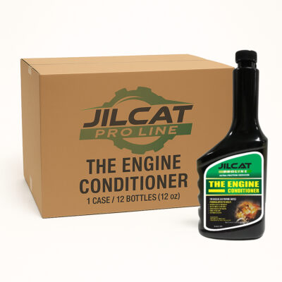 JilCat Proline The Engine Conditioner bottle and case packaging — advanced aerospace-based lubricant and sludge remover designed to restore oil pressure, reduce friction, and improve engine performance for Dodge HEMI, Ford, Chevrolet, and other gasoline engines.