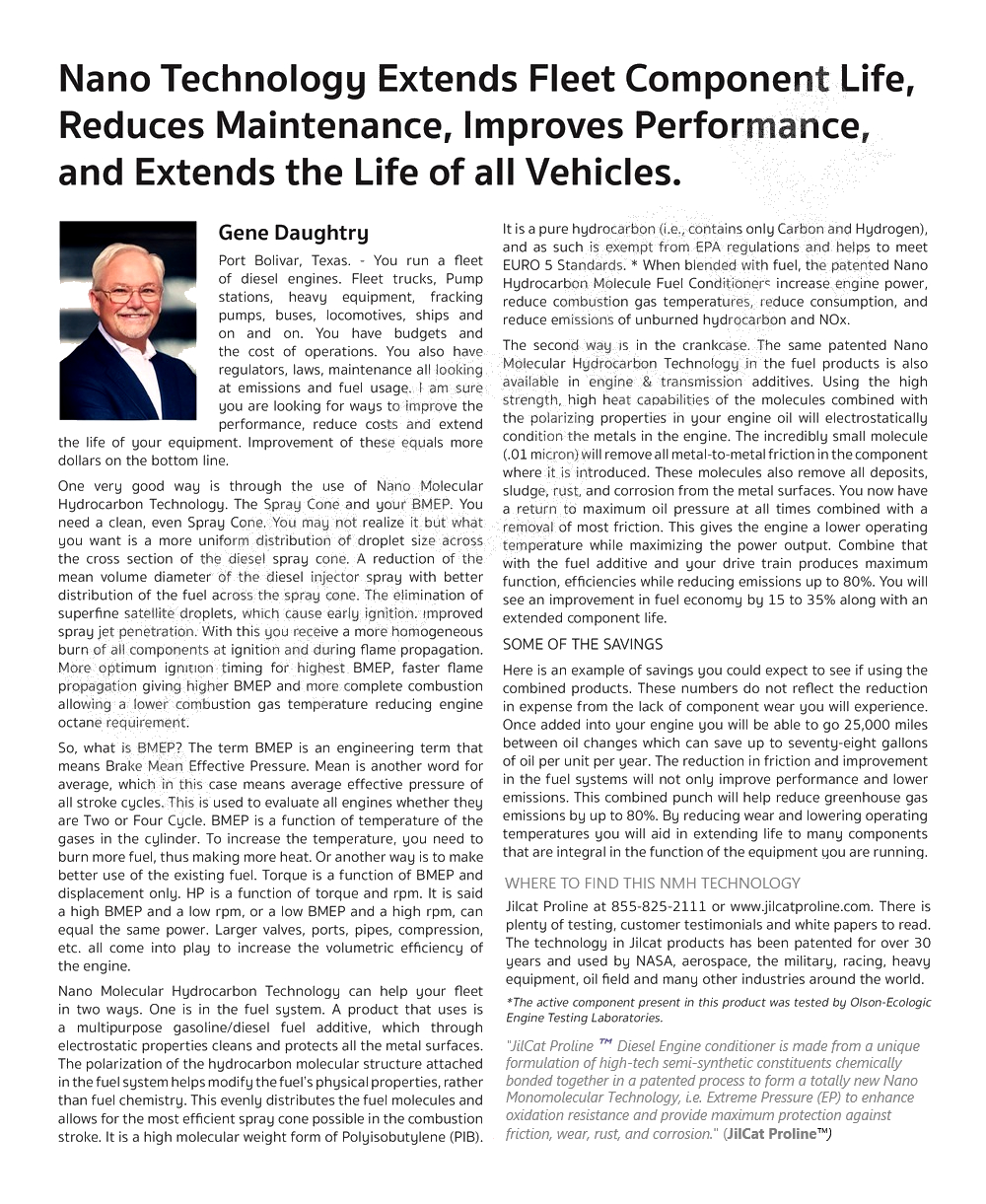 Nano Technology Extends Fleet Component Life - Reduces Maintenance and Saves Fuel